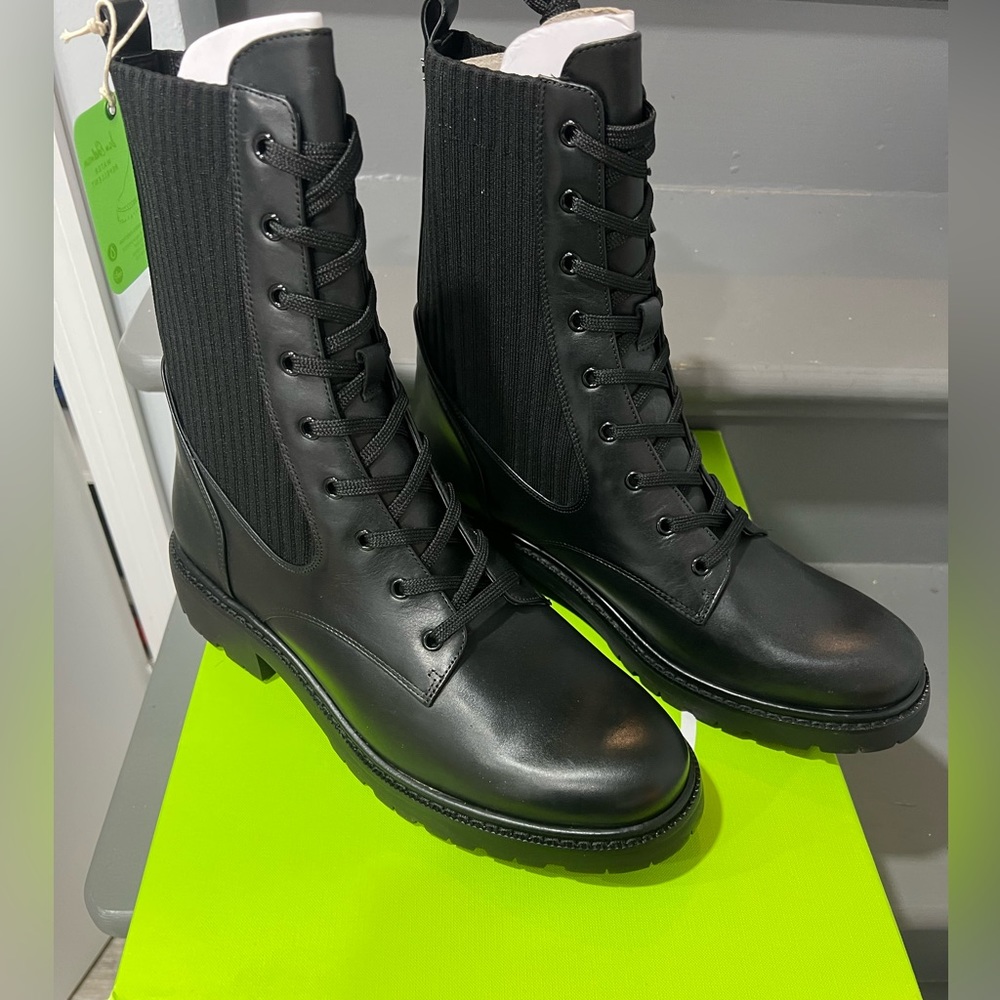 Lydell black leather combat boots new in box